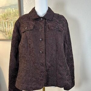 Croft & Borrow Brown Jacquard‎ Jacket Textured Button Front Shacket - Size XL